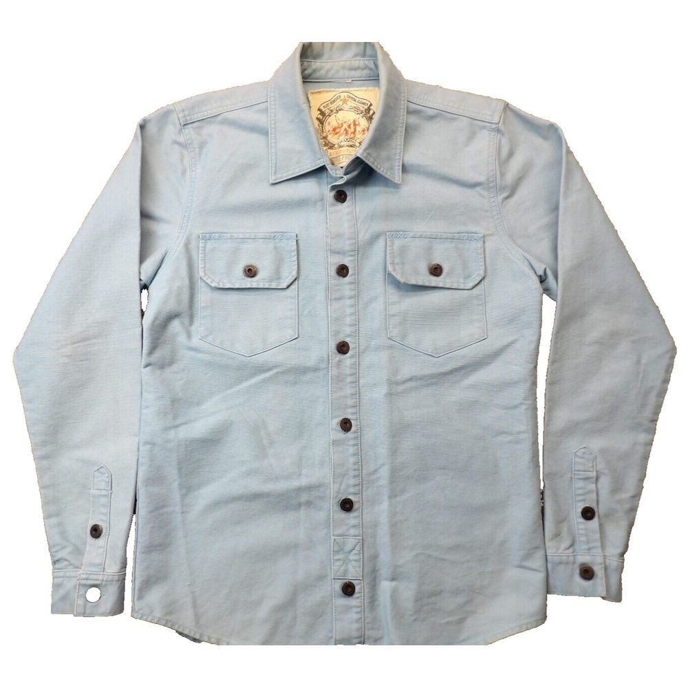 VTG Mens Western Denim Chip & Pepper Long Sleeve Denim Shirt Shaket Light Blue
